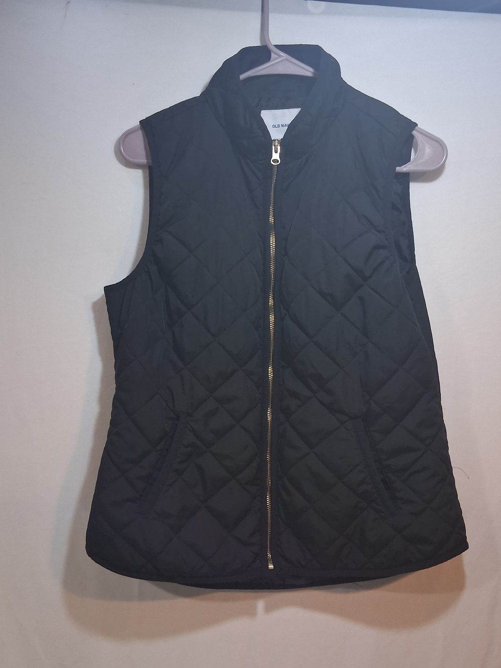 Old Navy Black Quilted Puffer Vest with Gold Zipper